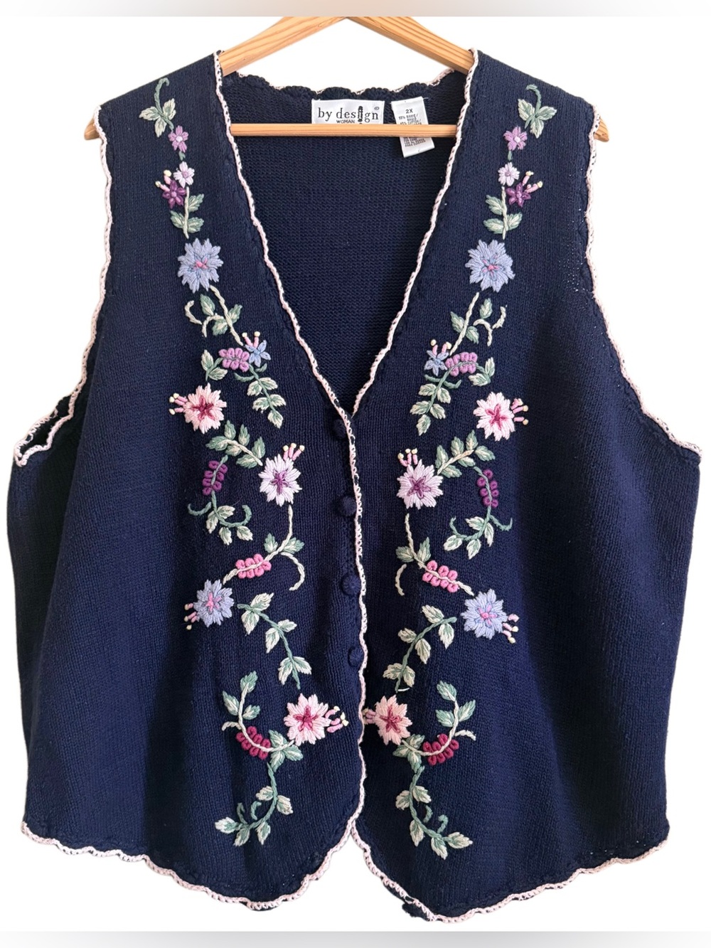 BY DESIGN Vintage Cottagecore Embroidered Floral Sweater Vest Sz 2X Grannycore